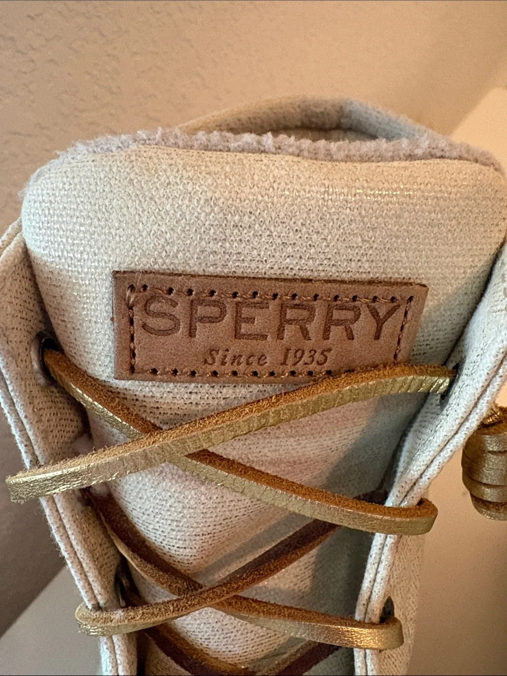 Sperry Women's Cream Lace-Up Duck Boots - Cream/Gold Accents